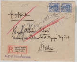Deutsche Seepost Ostafrika- Linie, a, 1910, Mi.- Nr.: 87 (2x), als MeF auf Einschreiben nach Berlin, mit R.- Zettell!