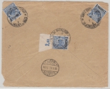DAP, Türkei, 1898, Mi.- Nr.: 8 (3x, davon 1x mit OR!), als MeF rs. auf R- Brief von Constantinopel nach Bilstein