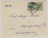 DSWA, 1899, Mi.- Nr.: 2 (2x) als MeF auf kleinem Brief von Jakalswater (Wanderstempel!) nach Königsberg