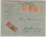 Oberschlesien, 1920, Mi.- Nr.: 20 (3x) als MeF auf Einschreiben- Fernbrief von Beuthen nach Dresden