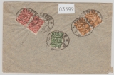 Russland / Lettland (Riga), 1914, 1 Kop. (2x), 2 Kop. + 3 Kop. (2x) rs. auf Auslandsbrief von Riga nach Naumburg