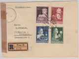 Österreich, 1949, 40 gr.- 1 Sh. als MiF auf Auslands- Einschreiben von Wien nach Berlin, mit Zensur