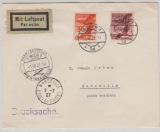 Österreich, 1927, 10 + 15 gr. Flugpost- Ausgabe, als MiF auf Drucksachen- Erstflug- Beleg von Wien nach Marseille