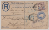 GB, 1894, 2 Pence- Einschreiben- GS- Umschlag, + 5 Pence Zusatzfrankatur als Ausland- Einschreiben nach Magdeburg