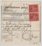 Lettland, 1932, 15 Santimu (2x) als MeF auf Paketkarte (?) für ein Paket von Balvi nach Riga