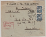 Lettland, 1930, 20 Santimu (2x) als MeF auf Einschreiben- Auslandsbrief von Riga nach Aue