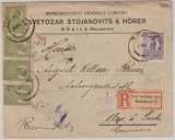 Rumänien, 1920, 30 Bani + 5 Bani (4x) als MiF auf Auslands- Einschreiben von Braila nach Aue, netter R- Zettel!
