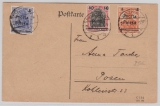 Polen, 1919, Lokalausgabe Posen, 2x 5... + 1x 10 ... als Überdruck auf Germaniamarken, auf Postkarte innerhalb Posen