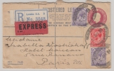 GB, 1924, 4,5 Pence- Einschreiben- GS- Umschlag + 7 Pence Zusatzfrankatur als Express- R.- Brief von London nach Paris