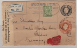 GB, 1920, 4 Pence- R.- GS- Umschlag + 1/2 Pence Zusatzfrankatur auf Auslands- R.- Brief von London nach Berlin, mit Zensur!