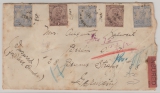 Indien, 1925, 14 Anna- MiF vs. + rs auf Eingeschriebenem- Auslands- Wertbrief, von Bombay nach Berlin
