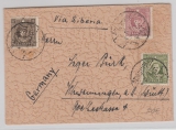 China, ca. 1920- 30, 5 Ct. MiF (2 Ausgaben!), auf Auslandsbrief von Tientsin 14 nach Schwenningen (D.)