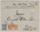 Türkei, Ottomanisches Reich, 1917, Überdruck- ausgaben- MiF auf Auslandsbrief von Constantinopel nach Aue (D.), mit Zensur!