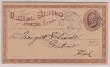 USA, ca. 1900, 1 Ct.- GS- Karte, als Fernkarte (Werbekarte) von Cincinnati nach Detroit