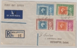 Mauritius, 1948, 5- 20 C. + 1 Fl. als MiF auf Aulslands- Lupo- Einschreiben- FDC von Port Louis nach Southhampton (GB)
