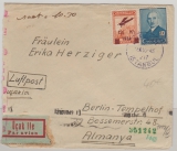 Türkei, 1943, 12,5 Kurus- Überdruck + 12 Kurus MiF, vs. und rs., auf Lupo-Auslandsbrief von Istanbul nach Berlin, mit Zensur!