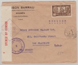 Neu Caledonien, 1942, 2,5 Fr. als EF auf Auslands- Einschreiben von Noumea nach San Francisco (USA), mit Zensur!