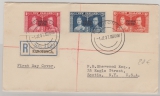 Cook Islands, 1937, Überdruck- Ausgabe (Neu Zealand), auf Einschreiben- FDC von Rarotonga nach Scotia (USA)