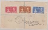 St. Christopher and Nevis, 1937, 1- 2,5 d. Coronation Issue auf R- Auslandsbrief von St. Kitts nach London, (GB)