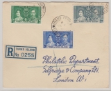 Turks & Caicos Islands, 1937, 1/2- 3 d. Coronation Issue auf R- Auslandsbrief von Grand Turks nach London, (GB)