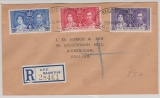 Mauritius, 1937, 37 C. MiF auf Auslands- Einschreiben von Mauritius nach Birminham (GB)