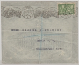 Norwegen, 1914, 5 Öre EF auf Seidenpapier- Auslandsbrief (mit durchscheinender Werbung) von Kristiania nach Berlin
