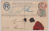 GB, 1904, 2 Pence- Einschreiben- GS- Umschlag, + 4 P. Zusatzfr., als Auslands- R- Brief von London nach Hamburg