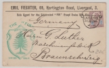 GB, 1894, 5 Pence EF auf Auslands- Werbebriefumschlag von Liverpool nach Braunschweig
