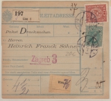 Österreich, KuK- Zeit, 1912, 100 Heller MiF, auf Auslands- Paketkarte für ein Paket von Linz nach Zagreb