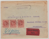 Österreich, KuK- Zeit, 1918, 15 Heller (3x) als MeF auf Auslands- Expressbrief von Hall nach Magdeburg