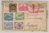 Österreich, KuK- Zeit, 1916, 73 Heller MiF, auf Jubiläums-Postkarte, als Auslands- Express- R- Karte von Bregenz nach Stuttgart