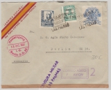 Spanien, 1937, Franco- Spanien, interessante MiF auf Luftpost- Auslandsbrief von Las Palmas nach Berlin, mit Zensur!