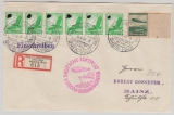 DR, 1936, MiF auf Einschreiben- brief, per Zeppelin, von FF/M, via New York nach Mainz,  schöner R.- Zettel!