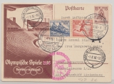 DR, 1936, MiF auf Zeppelinkarte (GS!), per Olympiafahrt, von FF/M, nach Berlin