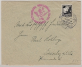 DR, 1936, EF auf Zeppelinbrief, per Olympiafahrt, von FF/M, via Berlin nach Loewenberg