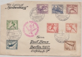 DR, 1936, kpl. Olypiasatz- MiF auf Zeppelinbrief, per Olympiafahrt, von FF/M, nach Berlin