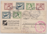 DR, 1936, Olympiasatz- MiF auf Zeppelinkarte, per Olympiafahrt, von FF/M, via Berlin nach Tavannes (CH)!