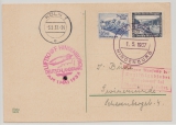 DR, 1937, MeF auf Zeppelinkarte, per Deutschlandfahrt, von Köln, via ??? nach Svinemünde, mit Ausfallstempel...