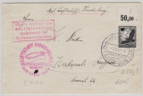 DR, 1937, Mi.- Nr.: 537Y als EF auf Zeppelinkarte, per Deutschlandfahrt, von Köln, via ??? nach Karlsruhe, mit Ausfallstempel...