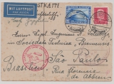 DR, 1930, DR. Mi.Nr.: 438 in MiF auf Zeppelinkarte, per Südamerikafahrt, von Würzburg, via Friedrichshafen nach Sao Paulo