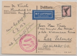DR, 1929, Mi.- Nr.: 382 als EF auf Zeppelinpostkarte zur Mittelmeerfahrt 1929, von Hamburg via Friedrichshafen nach Las Palma