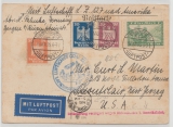 DR, 1929, MiF auf Zeppelinkarte zur Weltrundfahrt 1929, von Friedrichshafen nach New York, mit Abbruchstempel!