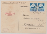 DR, 1936, DR Mi.- Nr.: 603 (2x) als MeF auf Zeppelinkarte, von Friedrichshafen nach Dresden