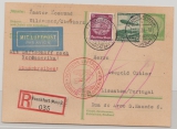 DR, 1936, MiF auf Einschreiben- GS- Zeppelinkarte, von Wildemann via FF/M und New York nach Lissabon, mit Nachporto