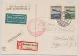 DR, 1936, MiF auf Einschreiben- Luftpost- Auslandskarte, per Zeppelin nach Rye / New York (USA)