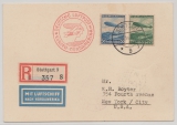 DR, 1936, MiF auf Einschreiben- Luftpost- Auslandskarte, per Zeppelin von Stuttgart nach New York (USA)