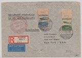 DR, 1936, MiF auf Einschreiben- Luftpost- Auslandsbrief, per Zeppelin von FF/M nach New York (USA)
