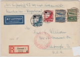 DR, 1936, MiF auf Einschreiben- Luftpost- Auslandsbrief, per Zeppelin von Eisenach nach Pittsburg (USA)