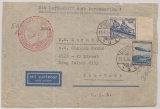 DR, 1936, MiF auf Luftpost- Zeppelinbrief, von Berlin nach New York