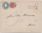 Preußen, 1865, 2 Sgr.- GS- Umschlag (groß) mit 1x Nr. 16 (!) als Zusatzfrankatur, auf Fernbrief von Elbing nach Memel